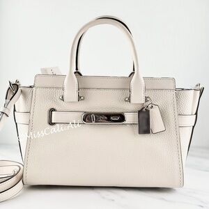 NWT COACH Swagger 27 Pebbled Leather Satchel Bag - White Chalk